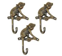 AYZCORP Set of 3 Cast Iron Monkey Shape Coat Hooks Wall Art Decor-Monkey Shape Hangers and Key Holder-Clothes Rack and Backpack Hanger-Coat Hooks Home Decor for Storage,Living Room (Antique Finish)