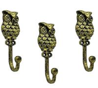 AYZCORP Set of 3 Cast Iron OWL Shape Coat Hooks Wall Art Decor-OWL Shape Hangers and Key Holder-Clothes Rack and Backpack Hanger-Coat Hooks Home Decor for Storage,Living Room (Brass Antique)