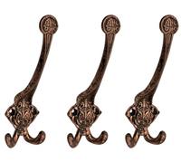 AYZCORP Set of 3 Cast Iron Vintage Design Coat Hooks Wall Art Decor-Vintage Design Hangers and Key Holder-Clothes Rack and Backpack Hanger-Coat Hooks Home Decor for Storage (Copper Antique)
