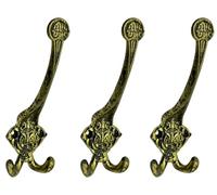 AYZCORP Set of 3 Cast Iron Vintage Design Coat Hooks Wall Art Decor-Vintage Design Hangers and Key Holder-Clothes Rack and Backpack Hanger-Coat Hooks Home Decor for Storage (Brass Antique)