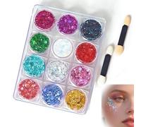 AYZDJ 12 Colors Self-Adhesive Glitter Gel, Multipurpose Sparkly Makeup for Face Body Hair, Long Lasting Shimmer Cosmetic Gel, Festival Rave Party Stage Shiny Beauty Accessories for Daily Holiday Use