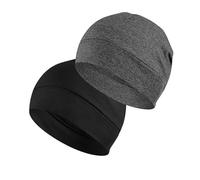 AYZDJ 2 Pack Unisex Soft Cotton Beanie Skull Caps, Breathable Lightweight Sleep Hat, Comfort Sport Headwear for Running, Cycling, Motorcycle Helmet Liner, Chemo Hair Loss, Indoor Outdoor Daily Use