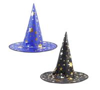 AYZDJ 2PCS Black Blue Gold Star Wizard Hat Halloween Cosplay Costume