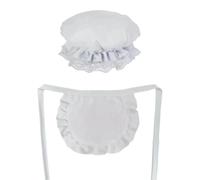 AYZDJ 2PCS White Lace Chef Hat & Apron Set for Women, Vintage Ruffled Waist Half Apron, Cute Princess Kitchen Baking Outfit for Retro Garden Party & Stage Performance Prop.