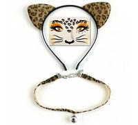 AYZDJ 3PCS Cheetah Pattern Costume Set: Leopard Print Headband + Bell Necklace + Face Stickers - Suitable for World Book Day, Animal-Themed Party Costume, for Adults, Teachers, Dress-Up and Role-Play