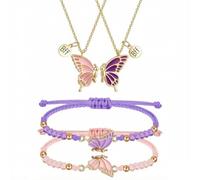 AYZDJ 4PCS Adjustable Friendship Bracelet & Necklace Set, Handmade Butterfly Diamond Bead Woven Jewelry, Bestie Matching Gift for Women Couple Best Friend