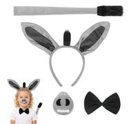 AYZDJ 4PCS Donkey Ears Headband, Bow Tie, Nose & Tail Set - Funny Donkey Animal Costume Accessory for Halloween, Carnival, Cosplay Theme Party for Teens Women Adults