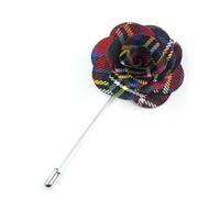 AYZDJ Handmade Red Tartan Flower Brooch - Scottish Plaid Fabric Corsage, Boutonniere & Hair Accessory, Elegant Tartan Pin for Women and Man