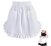 AYZDJ White Waist Apron with Two Pockets, Vintage Style Half Apron For Waitress, Maid Costume Or Cafe