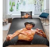 AYZOFCNDK Bruce Lee Comforter Cover,3D Printed Bedding Sets Customized Bedspreads Cover 2 Pcs Chinese Kung Fu Duvet Cover+1 Pillow Cases for Kids Adults Room Decor Single（135x200cm）