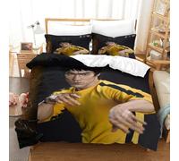 AYZOFCNDK Bruce Lee Duvet Cover Soft Polyester Bedding Set for Kids Teens Adults Room Decor,3D Printed Chinese Kung Fu Soft Polyester Cover,Bed Set 2 Pillow Cases for All Season Single（140x200cm）