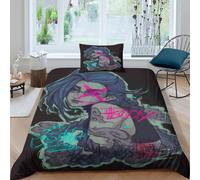AYZOFCNDK Jinx Comforter Covers for Boys Girls Quilt Cover Duvet Cover 3D Printed Game Anime Characters with Zipper Closure Bedding Set Soft Microfiber with Pillow Cases 2 Pieces Single（135x200cm）