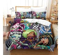 AYZOFCNDK Monster High Duvet Cover Set,Fashion Bedding Set for Boys Girls Adults,3D Printed Anime Characters Comforter Cover,Soft Polyester Quilt Cover,2 Pillowcases,No Comforter Double（200x200cm）