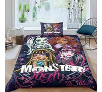 AYZOFCNDK Monster High Quilt Cover Duvet Cover for Boys Girls 3D Print Anime Characters Comforter Covers with Pillow Cases Bedding Set Soft Microfiber with Zipper Closure 2 Pieces Single（135x200cm）
