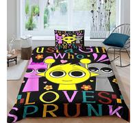AYZOFCNDK Sprunki Comforter Covers for Boys Girls Quilt Cover 3D Printed Cute Cartoon Game Duvet Cover Soft Microfiber with Pillow Cases Bedding Set with Zipper Closure 2 Pieces Single(135x200cm)