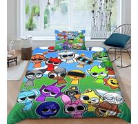 AYZOFCNDK Sprunki Comforter Covers for Boys Girls Quilt Cover 3D Printed Cute Cartoon Game Duvet Cover Soft Microfiber with Pillow Cases Bedding Set with Zipper Closure 2 Pieces Single(135x200cm)