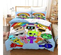 AYZOFCNDK Sprunki Comforter Set 3 Pcs,Soft Microfiber Bedding Sets for Kids Teens Adults,Cute Cartoon Game Quilted Comforter with 2 Pillowcases for Kids Boys Girls Easy Care Durable Double(200x200cm)