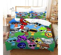 AYZOFCNDK Sprunki Duvet Cover Soft Polyester Bedding Set for Kids Teens Adults Room Decor,3D Printed Cute Cartoon Game Soft Polyester Cover,Bed Set 2 Pillow Cases for All Season Double(200x200cm)