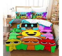 AYZOFCNDK Sprunki for Teens And Adults 3D Print Cute Cartoon Game Comforter Covers Quilt Cover Duvet Cover Soft Microfiber Bedding Set with Zipper Closure with Pillow Cases 3 Pieces Single（140x200cm）