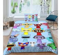 AYZOFCNDK Sprunki for Teens And Adults 3D Print Cute Cartoon Game Comforter Covers Quilt Cover Duvet Cover Soft Microfiber Bedding Set with Zipper Closure with Pillow Cases 2 Pieces Single（135x200cm）