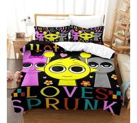 AYZOFCNDK Sprunki for Teens And Adults 3D Print Cute Cartoon Game Comforter Covers Quilt Cover Duvet Cover Soft Microfiber Bedding Set with Zipper Closure with Pillow Cases 3 Pieces Single（140x200cm）