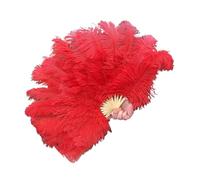 Ayztantine Folding Hand Fan 70 * 40CM Big Feather Fans Black Feather Fan Party Dance Performance Hands Held Folding Fan 15 Bones(Red,1PC70cmx40cm Left)