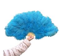 Ayztantine Folding Hand Fan 70 * 40CM Big Feather Fans Black Feather Fan Party Dance Performance Hands Held Folding Fan 15 Bones(Blue,10PCS 70cmx40cm)