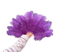 Ayztantine Folding Hand Fan 70 * 40CM Big Feather Fans Black Feather Fan Party Dance Performance Hands Held Folding Fan 15 Bones(Purple,2PCS 70cmx40cm)