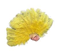 Ayztantine Folding Hand Fan 70 * 40CM Big Feather Fans Black Feather Fan Party Dance Performance Hands Held Folding Fan 15 Bones(Yellow,1PC70cmx40cm Left)