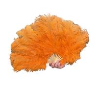 Ayztantine Folding Hand Fan 70 * 40CM Big Feather Fans Black Feather Fan Party Dance Performance Hands Held Folding Fan 15 Bones(Orange,1PC70cmx40cm Left)