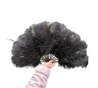 Ayztantine Folding Hand Fan 70 * 40CM Big Feather Fans Black Feather Fan Party Dance Performance Hands Held Folding Fan 15 Bones(Black,1PC70cmx40cm Right)