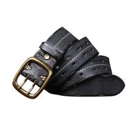 Ayztantine Work Belts for Men Belt Pure Cowhide Genuine Leather Belts Men Strap Male Double Needle Brass Buckle Belt Vintage Jeans Cowboy 3.8CM(125cm,Black)