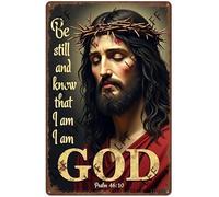 AYZYSMBM Funny Retro Tin Sign Amazing Jesus Painting, Crown Of Thorn, Be Still And Know That I Am God Metal Poster Plaques Home Decoration Canvas Painting Poster 12X8Inch