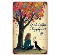 AYZYSMBM Funny Retro Tin Sign And She Lived Happily Ever After And Basset Hound Metal Poster Plaques Home Decoration Canvas Painting Poster 12X8Inch