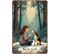AYZYSMBM Funny Retro Tin Sign And She Lived Happily Ever After Tricolor Harrier Dog Metal Poster Plaques Home Decoration Canvas Painting Poster 12X8Inch