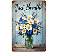 AYZYSMBM Funny Retro Tin Sign Baby Flower Butterfly Just Breathe Metal Poster Plaques Home Decoration Canvas Painting Poster 12X8Inch