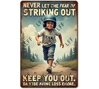 AYZYSMBM Funny Retro Tin Sign Baseball Boy Never Let The Fear Of Striking Out, Keep You From Playing The Game, Baseball Lover Metal Poster Plaques Home Decoration Canvas Painting Poster 12X8Inch