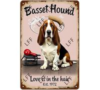 AYZYSMBM Funny Retro Tin Sign Basset Hound Dog Love In The Air Metal Poster Plaques Home Decoration Canvas Painting Poster 12X8Inch