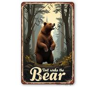 AYZYSMBM Funny Retro Tin Sign Bear Roaring In Forest Don'T Wake The Bear Metal Poster Plaques Home Decoration Canvas Painting Poster 12X8Inch