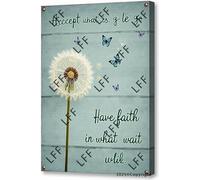 AYZYSMBM Funny Retro Tin Sign Beautiful Butterfly Dandelion Rustic Accept What Is Let Go Of What Was Have Faith In What Will Be Metal Poster Plaques Home Decoration Canvas Painting Poster 12X8Inch