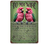 AYZYSMBM Funny Retro Tin Sign Beautiful Couple Parrot To My Wife I Love You Forever And Always Love Your Husband Metal Poster Plaques Home Decoration Canvas Painting Poster 12X8Inch