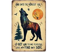AYZYSMBM Funny Retro Tin Sign Beautiful Wolf Wild Wolf And Into The Forest I Go To Lose My Mind Metal Poster Plaques Home Decoration Canvas Painting Poster 12X8Inch