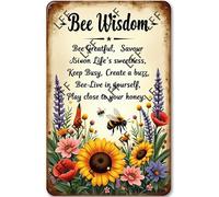 AYZYSMBM Funny Retro Tin Sign Bee Wisdom With Flowers And Bees Metal Poster Plaques Home Decoration Canvas Painting Poster 12X8Inch