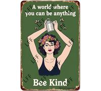 AYZYSMBM Funny Retro Tin Sign Bees Flower In A World Where You Can Be Anything Bee Kind Metal Poster Plaques Home Decoration Canvas Painting Poster 12X8Inch