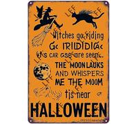 AYZYSMBM Funny Retro Tin Sign Black Cat And Witch Halloween Day When Witches Go Riding And Black Cats Are Seen The Moon Metal Poster Plaques Home Decoration Canvas Painting Poster 12X8Inch