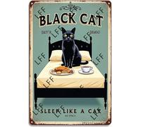 AYZYSMBM Funny Retro Tin Sign Black Cat Bed And Breakfast Sleep Like A Cat Metal Poster Plaques Home Decoration Canvas Painting Poster 12X8Inch