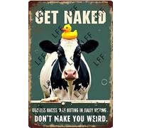 AYZYSMBM Funny Retro Tin Sign Cow Get Naked Metal Poster Plaques Home Decoration Canvas Painting Poster 12X8Inch