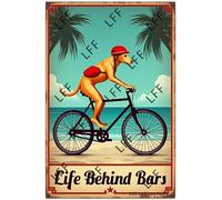 AYZYSMBM Funny Retro Tin Sign Cycling Club Whippet Life Behind Bars Metal Poster Plaques Home Decoration Canvas Painting Poster 12X8Inch