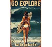 AYZYSMBM Funny Retro Tin Sign Don'T Fear Death Fear The Un Lived Life Surf Metal Poster Plaques Home Decoration Canvas Painting Poster 12X8Inch