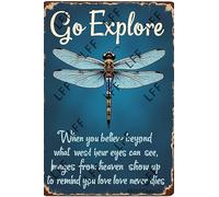 AYZYSMBM Funny Retro Tin Sign Dragonfly, Signs From Heaven Show Up To Remind You Love Never Dies Metal Poster Plaques Home Decoration Canvas Painting Poster 12X8Inch